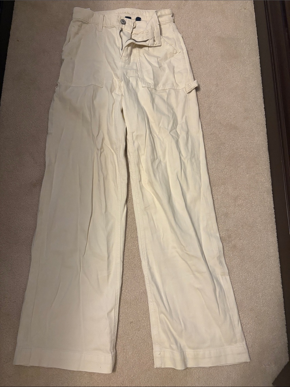 American Eagle Off-White Utility Wide-Leg Pants